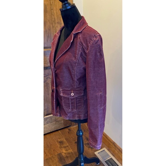 JeanStar Corduroy Jacket Sz Medium Burgundy Fitted Detailed Distressed  Stylish - Picture 5 of 12